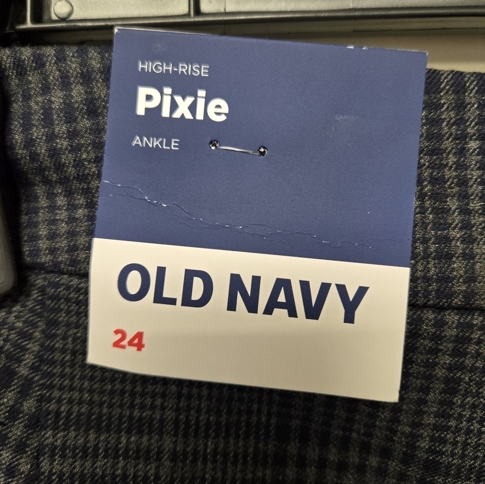 Old Navy HR Pixie Skinny Ankle Pants Blue Plaid 24 - Picture 9 of 11